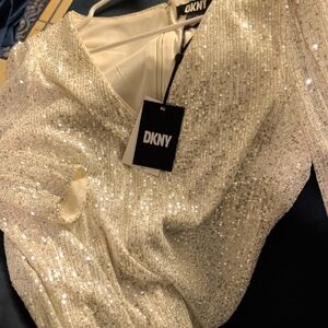 DKNY Sparkling Cream Sequin Top